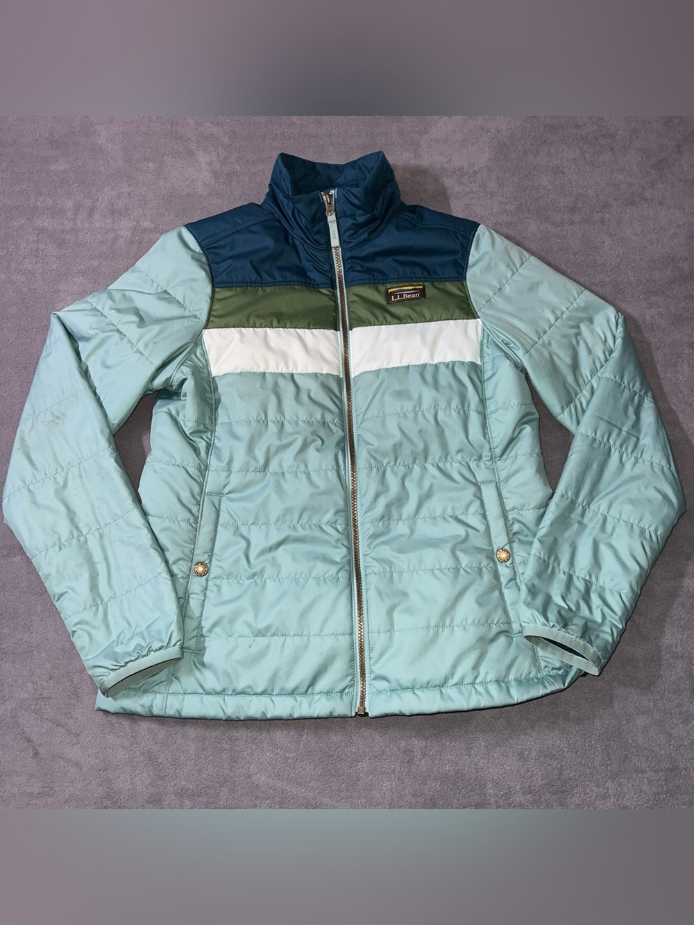 L.L. Bean Light Aqua, Navy & Olive Quilted Jacket